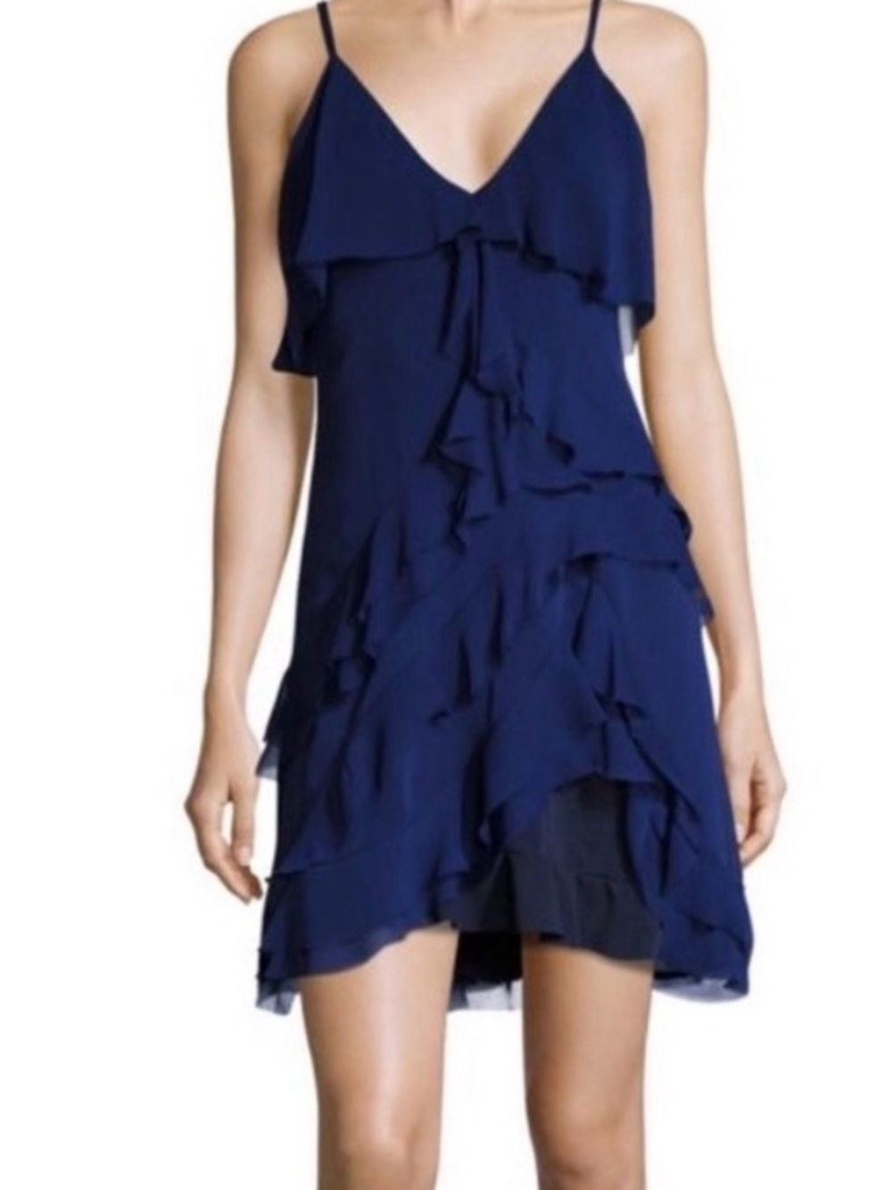 Alice + Olivia Navy Ruffle Slip Mini Dress